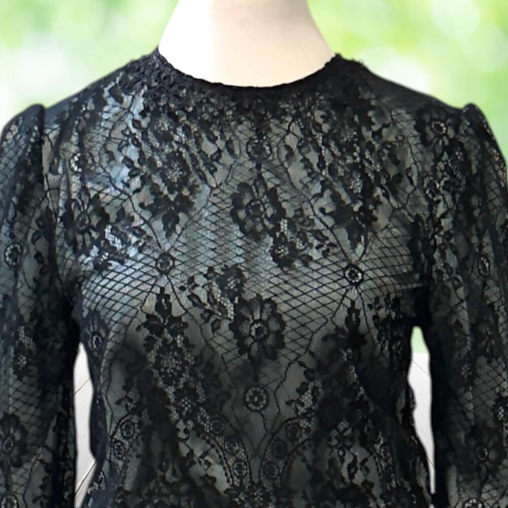 Vintage JESSICA MCCLINTOCK Lace Gown Maxi Dress Puff Sleeve Gothic Formal Sz 2 - Picture 2 of 16